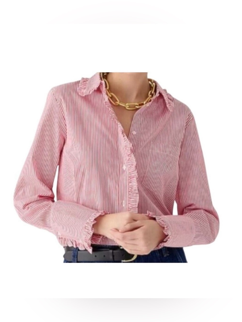 J. Crew Women’s Ruffle Sleeve Long Sleeve Poplin Cropped Blouse Size L